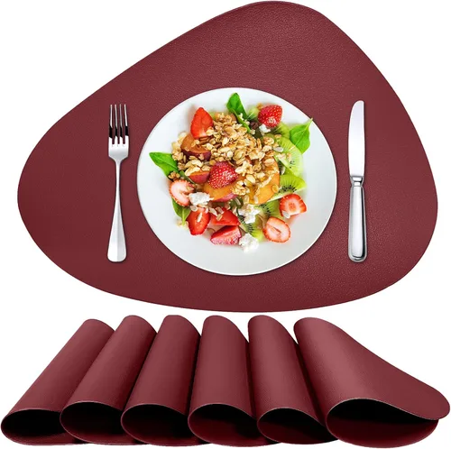 Miniatura 10 de Herda Juego de 6 manteles individuales para mesa de comedor, de piel sintética, lavables, manteles individuales para mesa redonda, para cocina, Gris