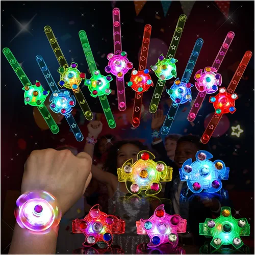 SCIONE Paquete de 24 pulseras giratorias con luz LED, que brillan en la oscuridad, recuerdos de fiesta para niños de 4 a 8 a 12, juguetes de caja