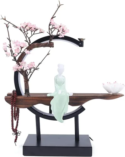 Miniatura 12 de Portaincienso de flujo inverso con luz LED y Begonia, quemador de incienso de estilo chino de cerámica para mujer, perfecto para relajarse