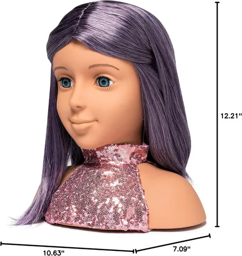 Miniatura 11 de I'm A Stylist Styling Head Deluxe Lola - Cabeza de maniquí de muñeca, peluca intercambiable, pelo morado de fibra sintética incluye pestañas