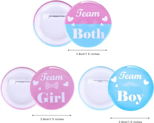 Miniatura 2 de Yaomiao 30 pines de botón para niñas y niños, pernos de botón de revelación de género, para baby shower, color rosa y azul, para recuerdos