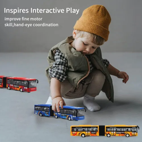 Miniatura 5 de Crelloci Autobús urbano de juguete para niños, vehículos de aleación fundida, autobús eléctrico articulado Metro con sonidos y luces, modelos