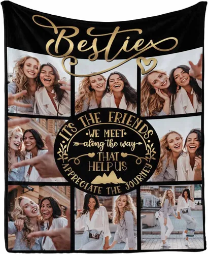 Miniatura 8 de InterestPrint Manta personalizada con fotos para mejor amiga, manta de cama personalizada para amiga, hermana, textos personalizados de fotos