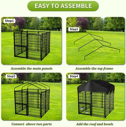 Miniatura 8 de Perrera resistente para perros al aire libre, perreras cubiertas exteriores con techo, 4 x 4.2 x 4.5 pies, puerta de comedero ajustable para perros