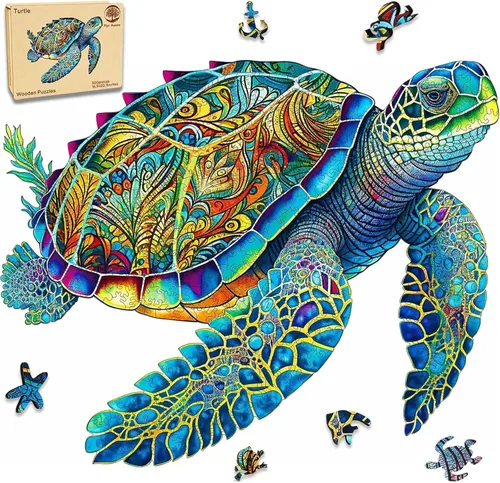 Miniatura 16 de Rompecabezas de madera Mys Aurora, rompecabezas de tortuga marina 300 piezas, rompecabezas de madera único de 5 mm con forma de animal para adultos