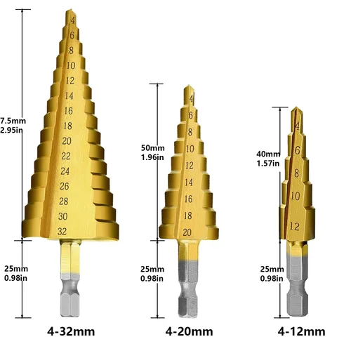 Miniatura 2 de Broca de paso de 3 piezas, broca de paso Hss Set de brocas de paso de acero de alta velocidad