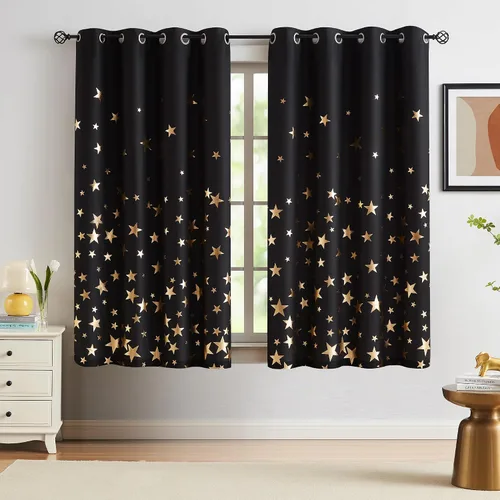 Miniatura 18 de Treatmentex Cortinas Opacas de Oro Marfil con Estampado de Copos de Nieve, Paneles de Cortina para Sala de Estar de 63 Pulgadas con Medallón Floral