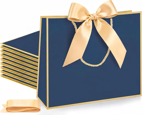 Miniatura 21 de Silkfly 12 bolsas de regalo con asas para dama de honor, 12 x 10 x 4 pulgadas, elegantes bolsas de regalo de bienvenida de boda con lazo para Rosa