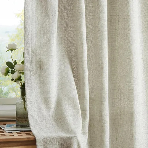 Miniatura 2 de Melodieux Cortinas de lino de 63 pulgadas de largo para dormitorio, cortinas de arpillera con textura de lino con bolsillo para barra, cortinas