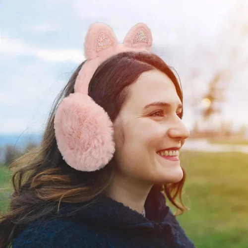 Miniatura 3 de Pop Your Dream Linda orejera de gato para niños, niñas, suave felpa brillante, calentadores de orejas de invierno, fundas ajustables para exteriores