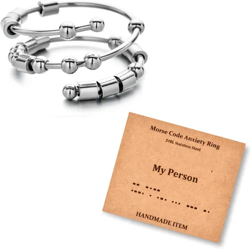 Anillos con código morse para mujeres y hombres, divertidos regalos inspiradores, anillos de acero inoxidable para ansiedad y ansiedad, anillo