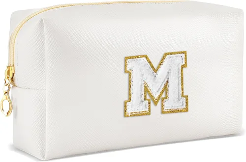 Miniatura 36 de URSKYTOUS Regalos para niñas, bolsa de maquillaje con inicial, bolsa de cosméticos personalizada con cremallera, bonita bolsa de aseo de viaje, Azul