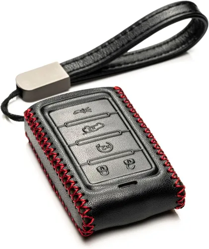 Miniatura 7 de Vitodeco Funda de cuero genuino para llavero inteligente compatible con Jeep Wagoneer, Grand Wagoneer, Grand Cherokee 2022-2025 (5 botones, negro)
