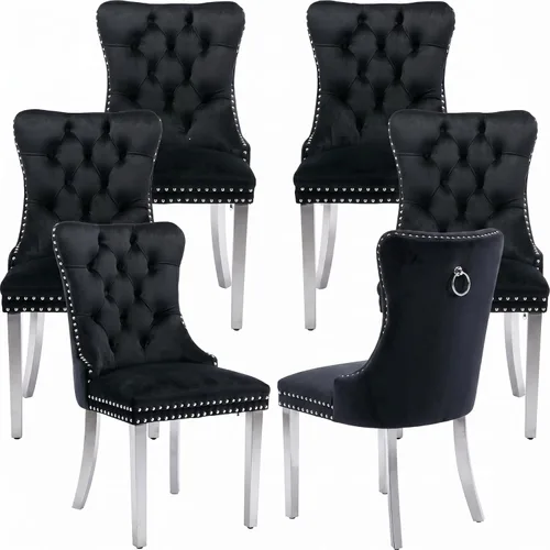 Miniatura 29 de Juego de 2 Sillas de Comedor Modernas de Mediados de Siglo, Tapizadas en Terciopelo Beige con Respaldo Acolchado, Sillas de Cocina y Comedor, Patas