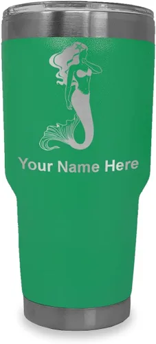 Miniatura 22 de LaserGram Vaso aislado al vacío de 20 onzas, sirena, grabado personalizado incluido (negro)