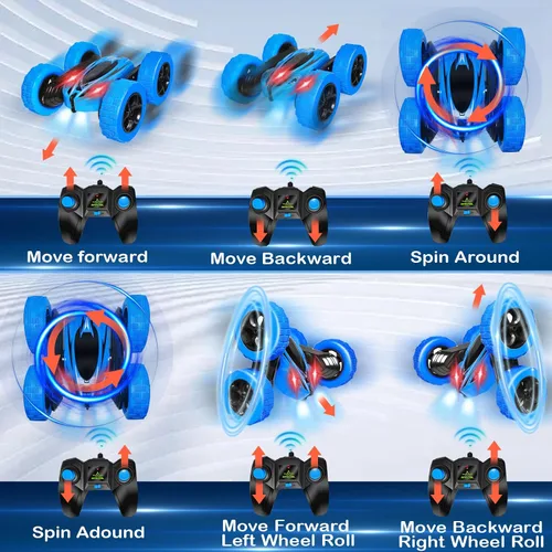 Miniatura 4 de FREE TO FLY Automóvil de control remoto para niños: coches RC de voltereta 360 2.4Ghz, coche de acrobacias giratorio de doble cara para niños de 6 a