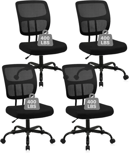 Miniatura 16 de CLATINA Silla de oficina en casa, sin brazos, con ruedas, ergonómica, de cuero, con respaldo bajo, altura ajustable, giratoria de 360°, silla