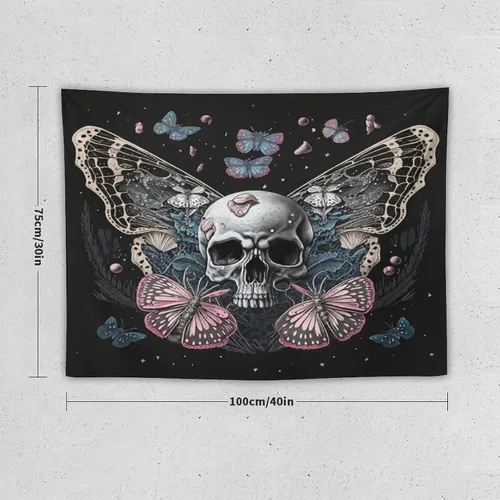 Miniatura 5 de Naykow Tapiz de calavera y mariposa, tapiz rosa trippy negro, tapiz de bruja gótica para dormitorio, decoración de habitación hippie de mariposa