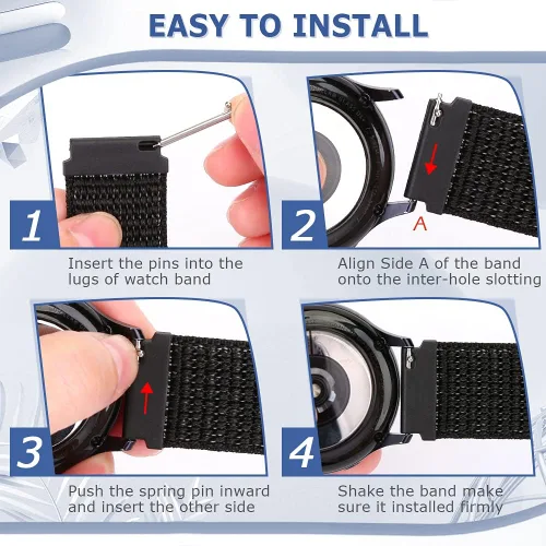 Miniatura 4 de Bandas de liberación rápida de nailon para reloj Garmin Vivoactive3/Forerunner 645/Galaxy Watch, bandas de 1.65 pulgadas, Active2 de 1.73 pulgadas