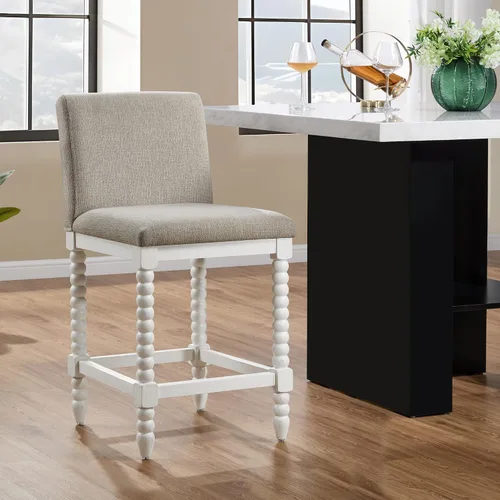 Miniatura 14 de DUHOME Taburete de mostrador de husillo con asiento acolchado de resorte, taburetes de bar de madera de granja de 26 pulgadas de altura