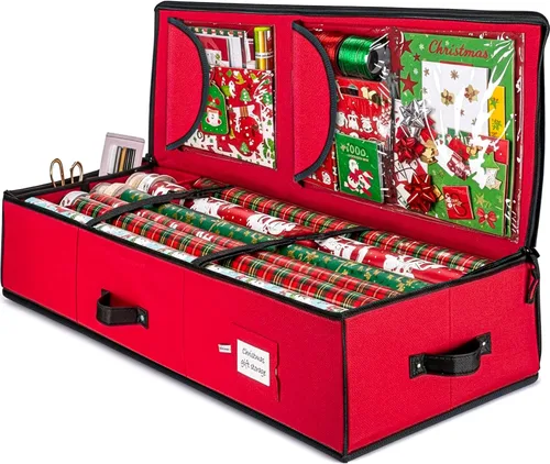 Miniatura 11 de ZOBER Organizador de papel de regalo, contenedores de almacenamiento de papel de regalo de 40 pulgadas con bolsillos interiores para lazos, Verde