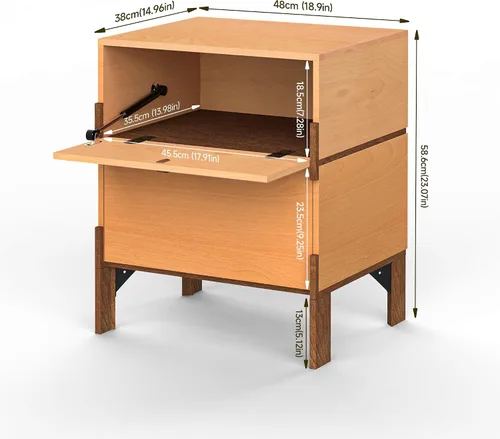 Miniatura 2 de Mesita de noche de 23 pulgadas, mesa de noche de fácil montaje con 2 cajones de almacenamiento, mesa auxiliar de madera estilo mediados de siglo