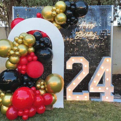 Miniatura 4 de Kit de arco de guirnalda de globos rojos y dorados de 153 unidades con estrellas - 22/18/12/10/5 pulgadas, globos de látex de diferentes tamaños