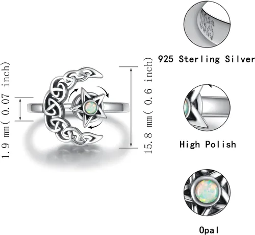 Miniatura 9 de Fidget Spinner Anxiety Rings for Women: Sterling Silver Lotus Moon Star Sunflower Ring Stress Relieving Calm Ring Jewelry Gifts for Daughter