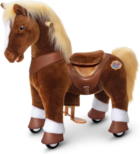 PonyCycle Caballo para montar en pony avanzado modelo Y de peluche marrón juguete de caballo de montar tamaño 3 para edades 3–4, caballo balancín