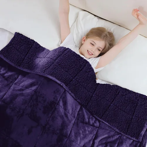 Miniatura 17 de Aemicion Manta con peso para niños de 7 libras, tamaño individual de 41 x 60 pulgadas, cómoda, suave y esponjosa Sherpa, manta pesada para niños