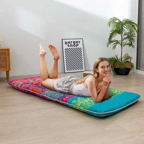 Miniatura 6 de MAXYOYO Cama de Piso Bohemia, Colchón de Futón Japonés, Cama Estrecha Individual, Cama de Campamento Plegable y Enrollable para Adultos Bohemio B