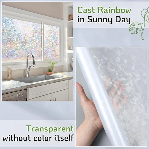 Miniatura 3 de LUTE - Película de privacidad para ventana, película de arco iris, adhesivo estático de vidrio manchado 3D decorativo, adhesivos de vidrio