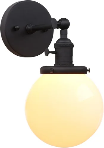 Miniatura 8 de PERMO Aplique de pared industrial vintage con luminaria de globo redondo mini de 5.9 pulgadas de vidrio blanco leche soplado a mano con pantalla