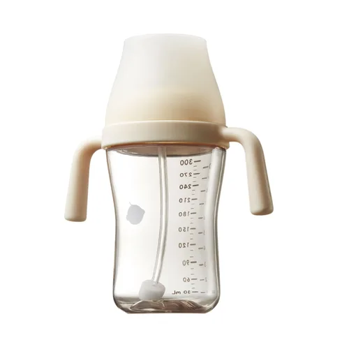 Bc Babycare: vaso para sorber con pezones y asas para niños de 6+ meses, vaso antiderrame para sorber, tazas con pajita para niños pequeños con Beige