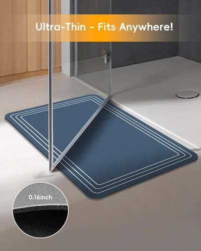 Miniatura 6 de Tapete de baño antideslizante, de 17 x 28 pulgadas, delgado, de secado rápido, absorbente, lavable, para suelo de baño, ducha, fregadero, uso Azul
