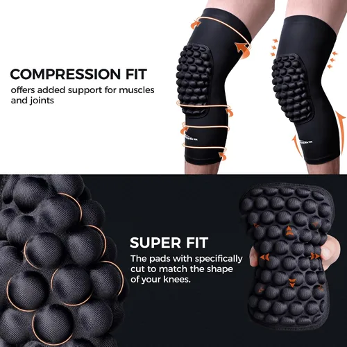 Miniatura 3 de COOLOMG paquete de 2 (1 par) de rodilleras con almohadillas de EVA para niños y adultos a prueba de golpes para baloncesto, rodilla de manga larga