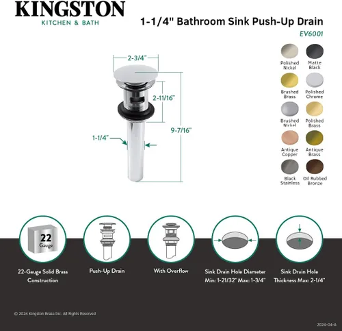 Miniatura 3 de Kingston Brass EV6000MB Trimscape - Drenaje para lavabo de baño, longitud de 9-7/16 pulgadas, color negro mate Mate negro