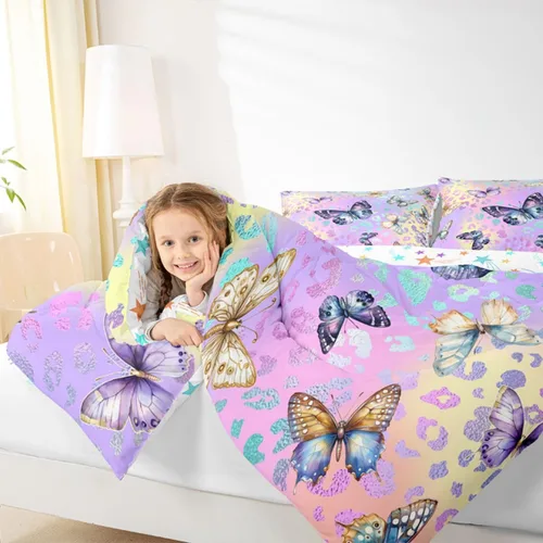 Miniatura 7 de Feelyou Juego de Edredón de Mariposas Coloridas Twin Patrón Impreso de Acuarela Arcoíris Ropa de Cama Acolchada para Dormitorio de Niñas Tie Dye