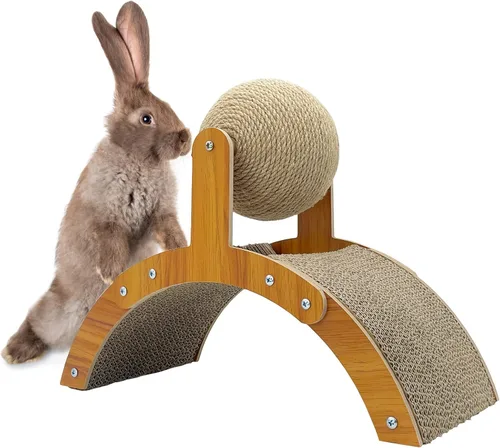 Fhiny Juguete rascador de conejo, bola rascador de conejo de sisal natural con almohadilla de cartón, 2 en 1, rascador de garra de conejo, juguetes