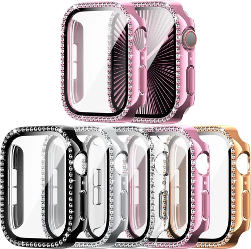 Miniatura 8 de Paquete de 5 fundas brillantes para Apple Watch de 1.575 pulgadas SE 3 (2025)/SE 2/SE/Series 6/5/4 con protector de pantalla de vidrio templado