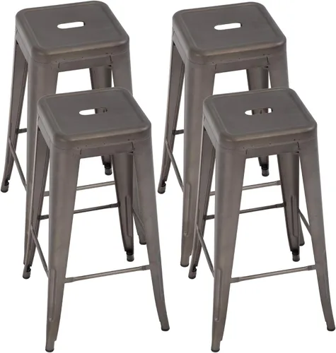 FDW Juego de 4 taburetes de bar de metal para interiores y exteriores, apilables, modernos taburetes de bar de metal, taburetes de cocina, sillas
