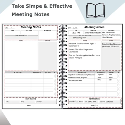 Miniatura 2 de Paquete de 2 cuadernos de notas de reuniones para organización del trabajo, cuadernos para tomar notas, planificador de trabajo, cuaderno A4 paquete