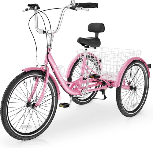 Miniatura 8 de MOPHOTO Triciclo para adultos de 7 velocidades, 20/24/26 pulgadas, triciclo para adultos con canasta trasera grande, 350 libras de capacidad