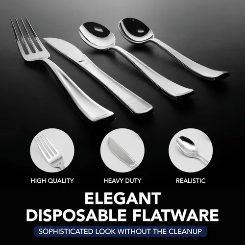 Miniatura 7 de Party Essentials 50 cucharas de plástico duro, plata brillante Cucharas plateadas brillantes