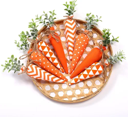 Miniatura 5 de Skylety Decoraciones de zanahoria de Pascua, paquete de 8 unidades, zanahorias artificiales de tela, no tejidas para rellenos de cestas de Pascua