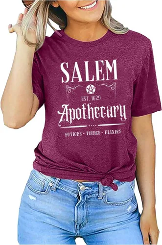 Miniatura 3 de Salem - Camiseta de manga corta para mujer, diseño de brujas de Halloween, camiseta de bruja de Salem, camisetas casuales de manga corta