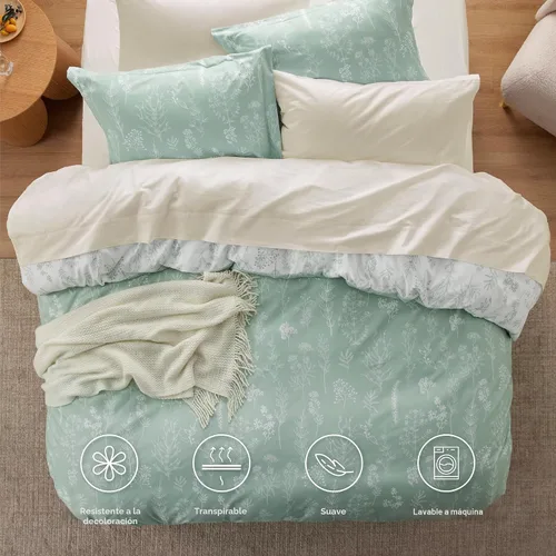 Miniatura 3 de Bedsure - Funda de edredón tamaño King, reversible floral verde, cierre de cremallera, 3 piezas, 1 funda de edredón 104 x 90 pulgadas, 8 lazos en 00