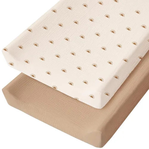 Konssy Funda para cambiador de muselina para bebés, niñas y niños, 100% algodón, ajustada, para pañales, sábanas suaves y transpirables, paquete de