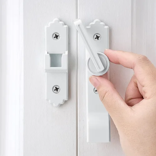 Miniatura 3 de INIRET Cerradura de puerta de granero blanca de 180 grados, pestillo de puerta abatible con asa, pestillos de puerta corredera pesados, cerradura