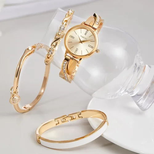 Miniatura 5 de TIME100 Women's Bangle Watch and Watch Chain Bracelets Premium Crystal Accented Bracelet Set